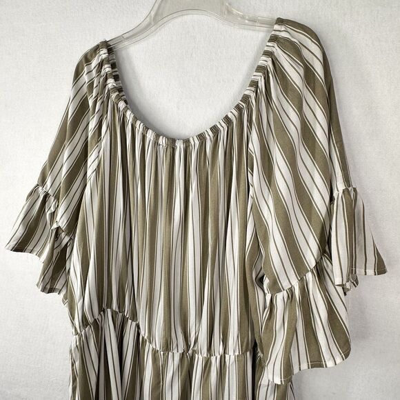 New Look Dress Plus 3X Pullover Green Stripe Ruffle Sleeve Casual Party Summer - Picture 7 of 8